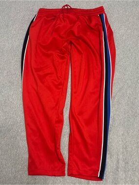 Zara Red Joggers with Navy and White Side Stripes XL